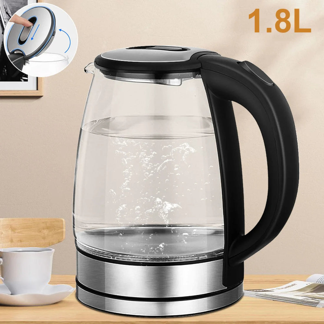 1.9 qt Glass Electric Kettle - 220V Fast Boil with Dry-Boil Protection