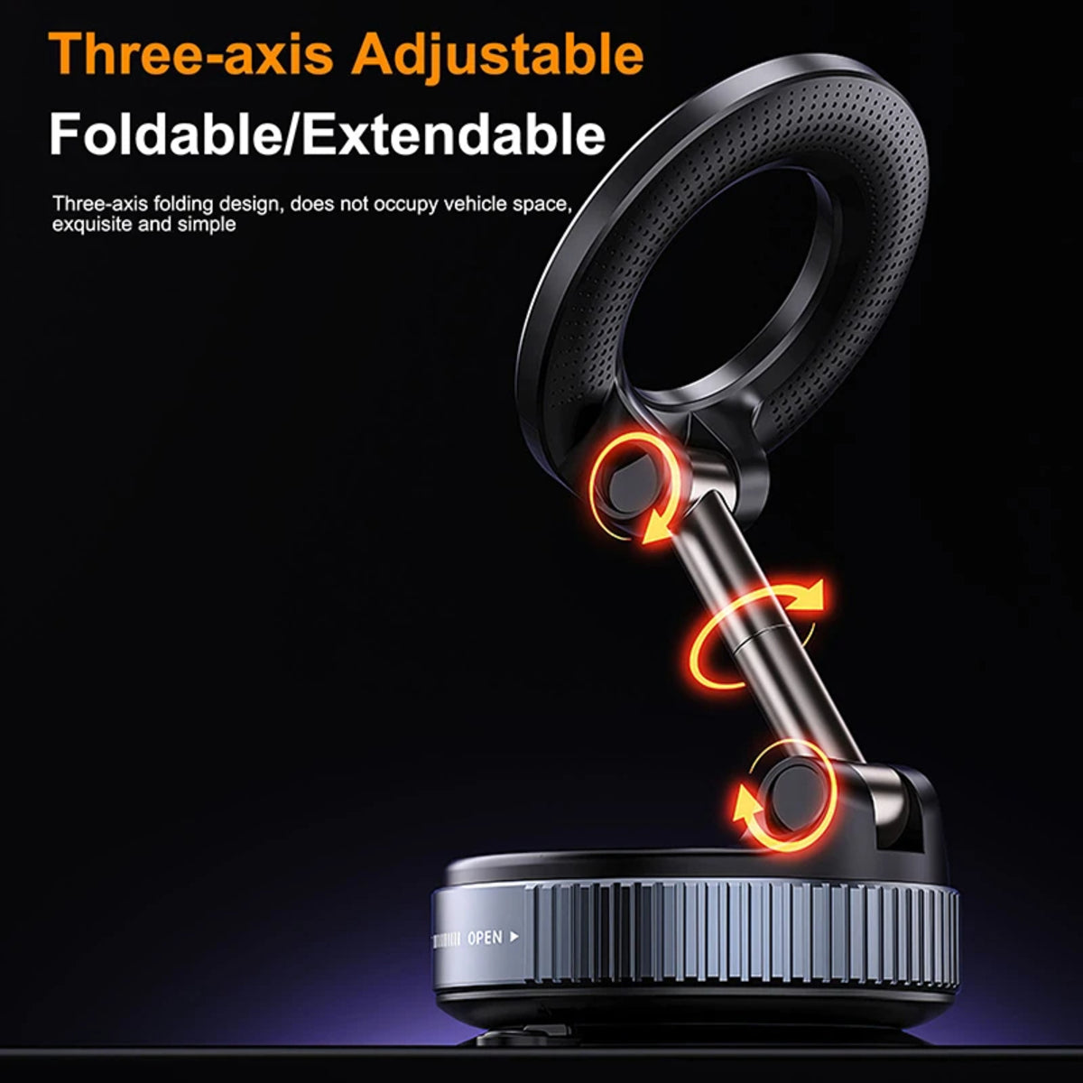 Magnetic Car Phone Holder - Foldable Vacuum Mount, Multi-Angle Adjustment