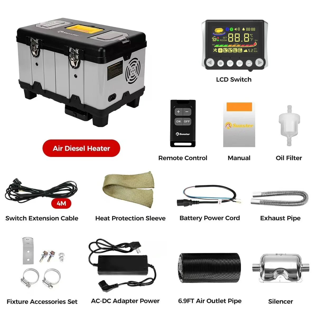 Tb10 8KW Diesel Air Heater - 12v/24v/230v LCD and Bluetooth for Car/rv/camper