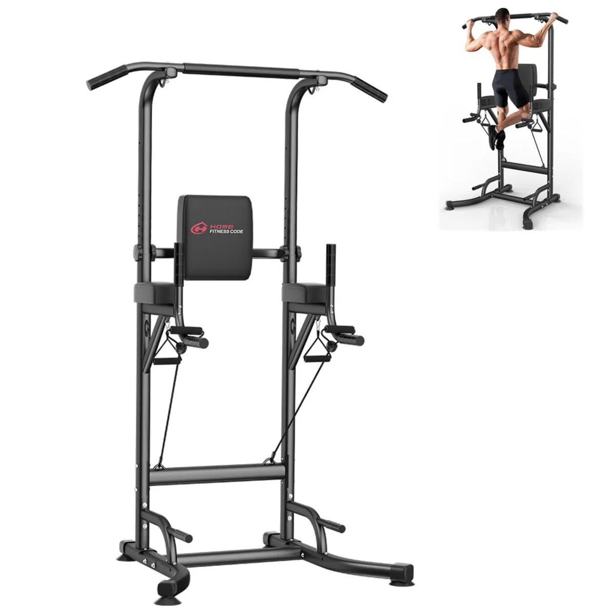 Power Tower Dip Station - Adjustable Pull-Up Bar and Ab Workout Equipment for Home Gym