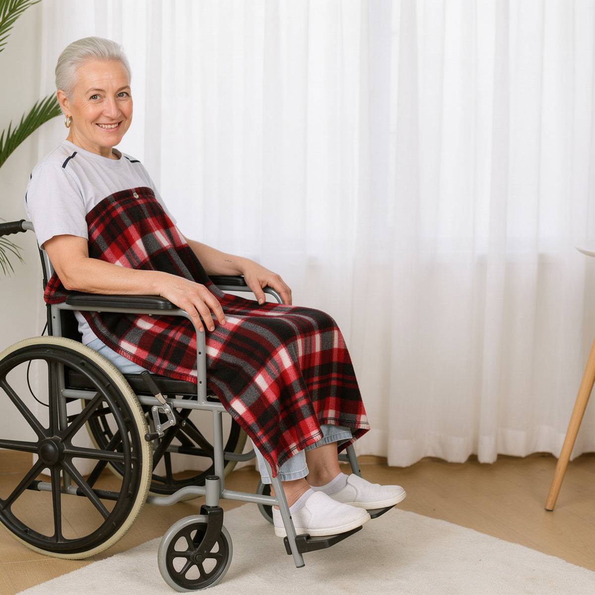 Wheelchair Blanket with Harness - Adjustable Anti-Slip Fleece Lap