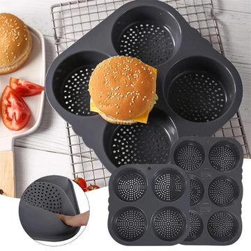 Non-Stick Silicone Hamburger Bun Baking Mold - Easy-Release Bread Pan