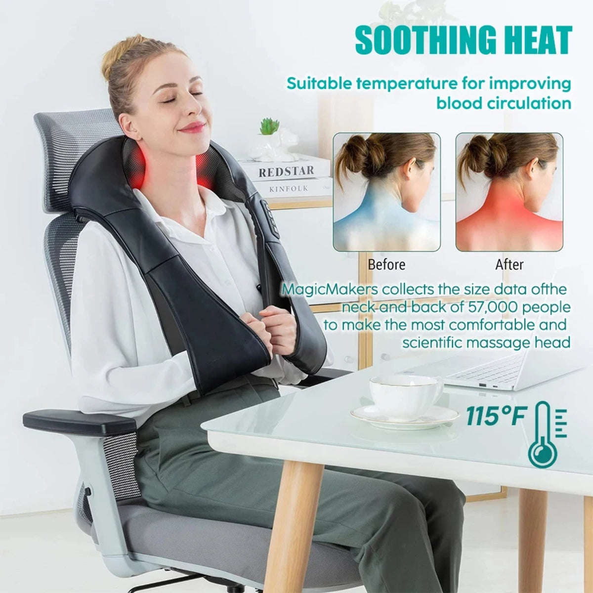 Shiatsu Neck and Shoulder Massager - Heated Kneading Back Massage Device