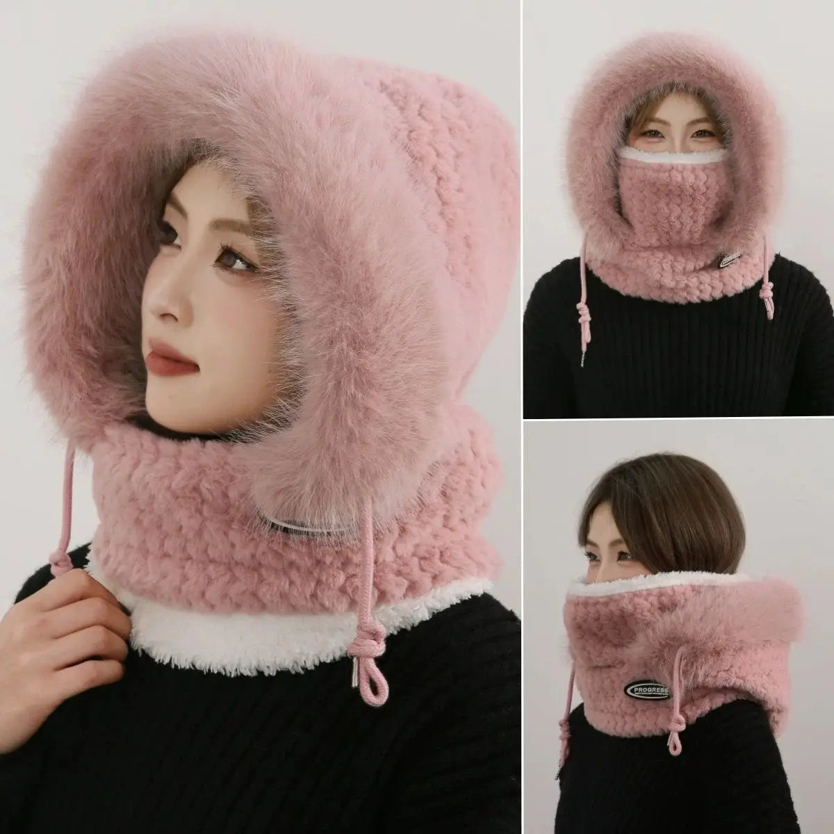 Women's Winter Plush Hat & Scarf Set - Windproof Thermal Hood with Ear Protection