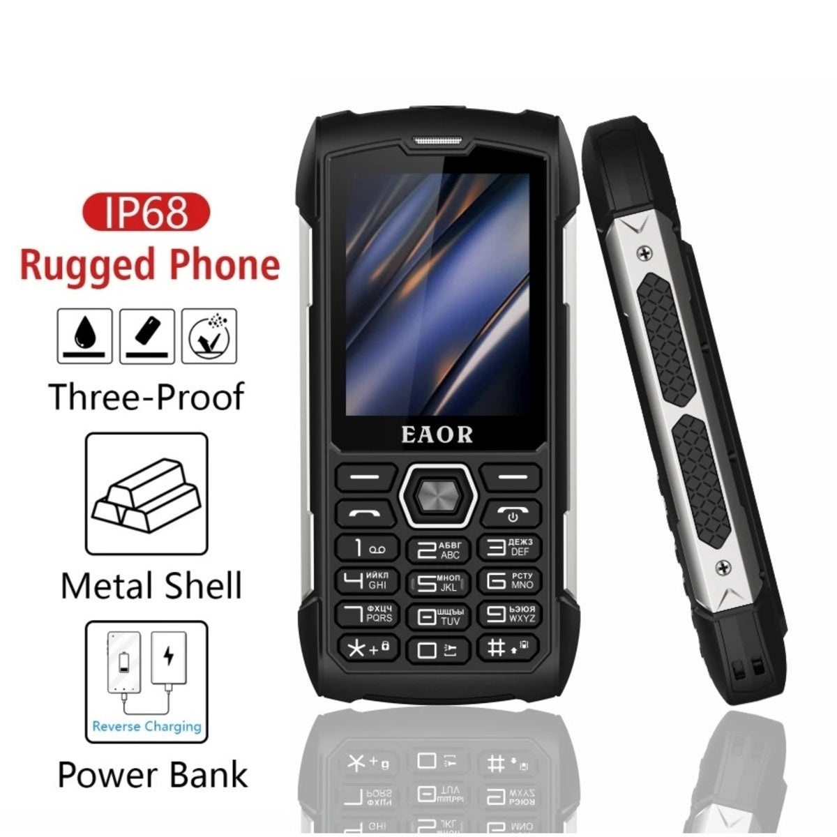Eaor 2G Rugged Phone - 4000MAH Power Bank Flashlight IP68 Waterproof