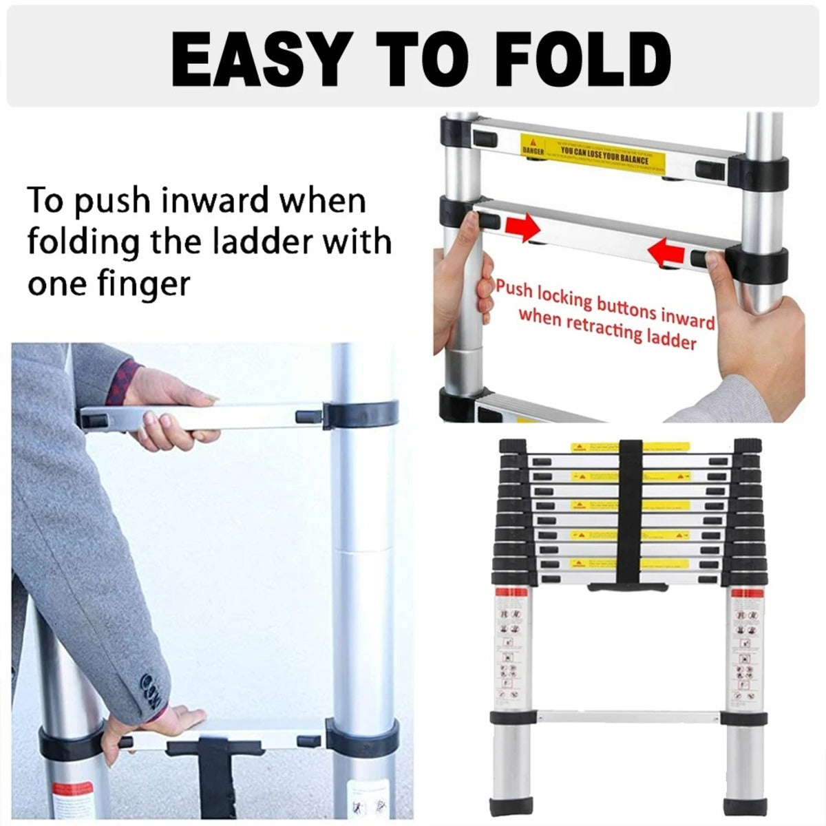 Telescopic Ladder - 3.8 M/5 M A-Frame Aluminium Non-Slip 330.8 Lbs