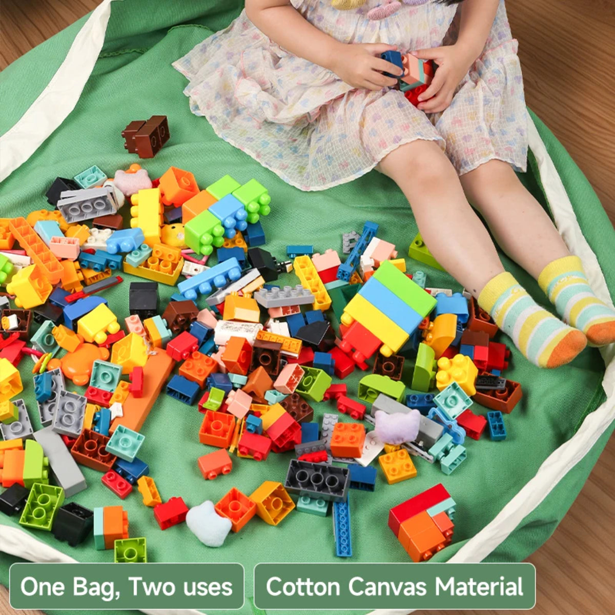 Toy Storage Bag and Play Mat - Portable Drawstring Organizer for Kids' Toys