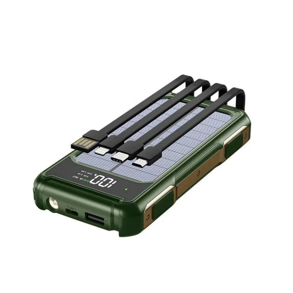 4-in-1 Solar Power Bank - Fast Charging Mobile Battery with LED Light