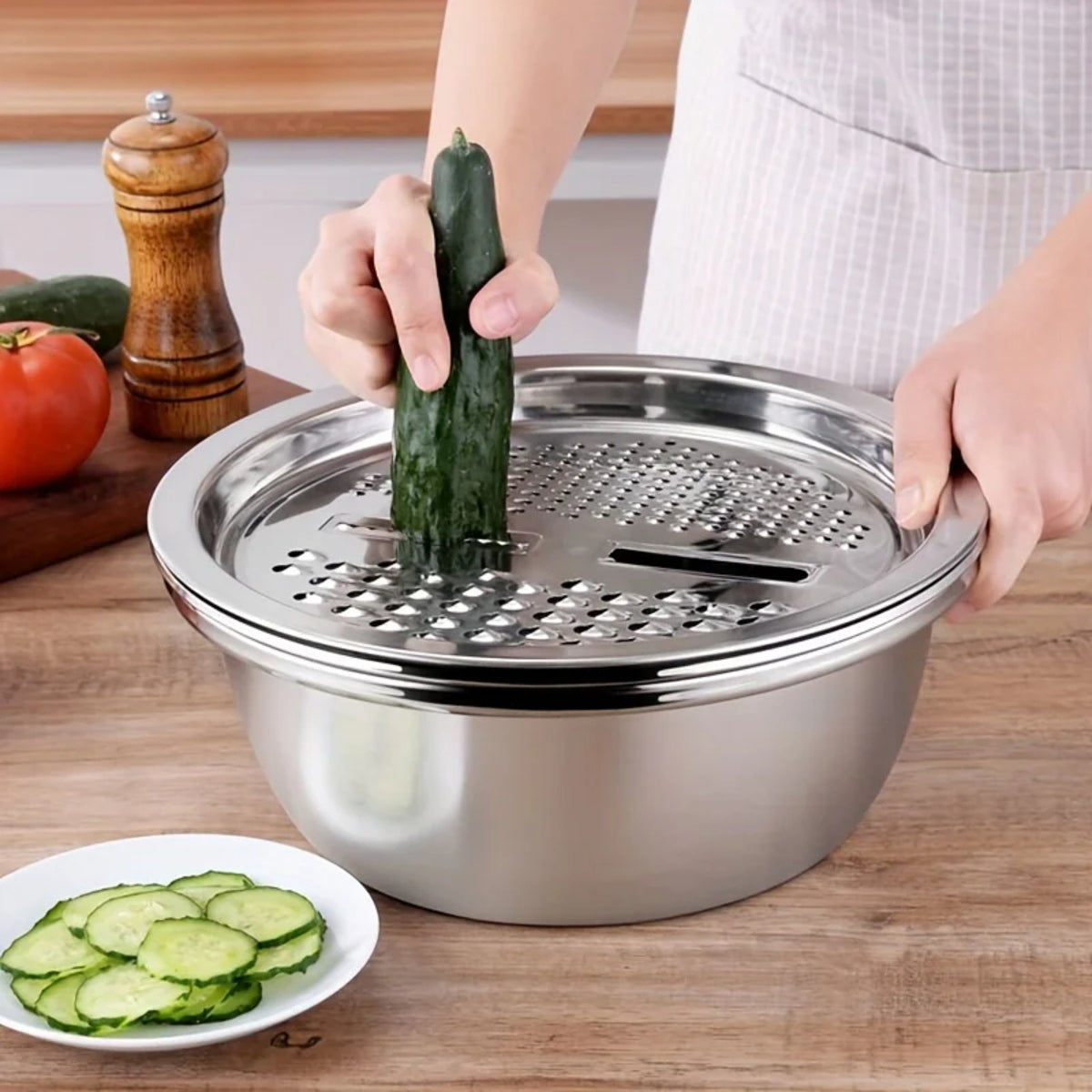 3-Piece Stainless Steel Strainer Mixing Bowl Set for Fruit and Veg Prep