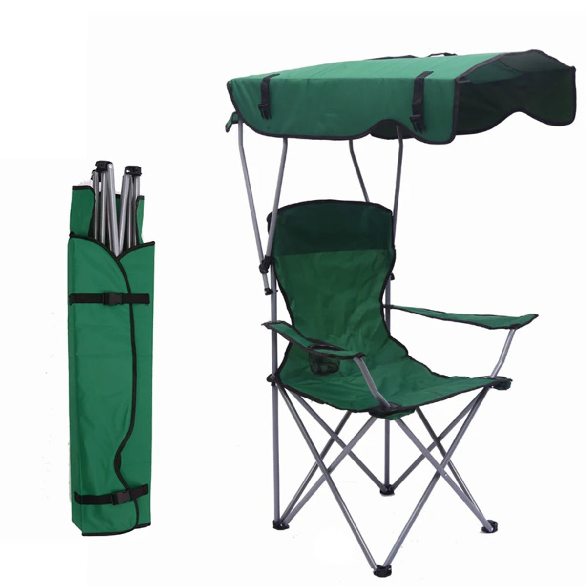 All-in-One Folding Camp Chair with Shade - Outdoor Chair for Hiking Beach & Fishing