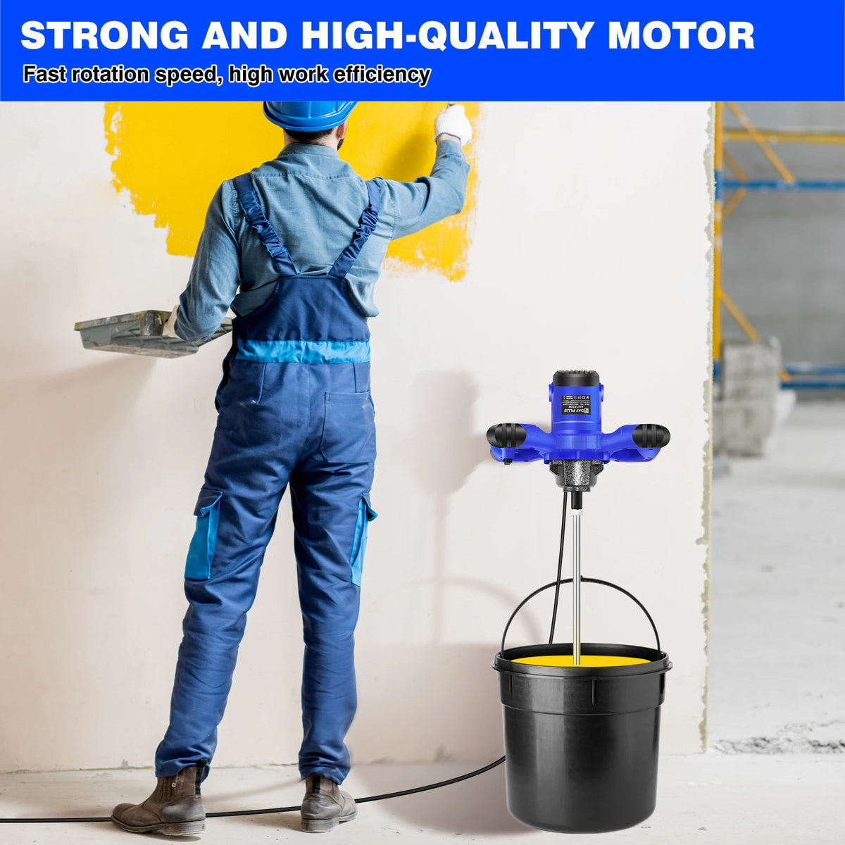 Portable Electric Cement Mixer - 6-Speed Handheld Stirring Tool for Mortar and Paint