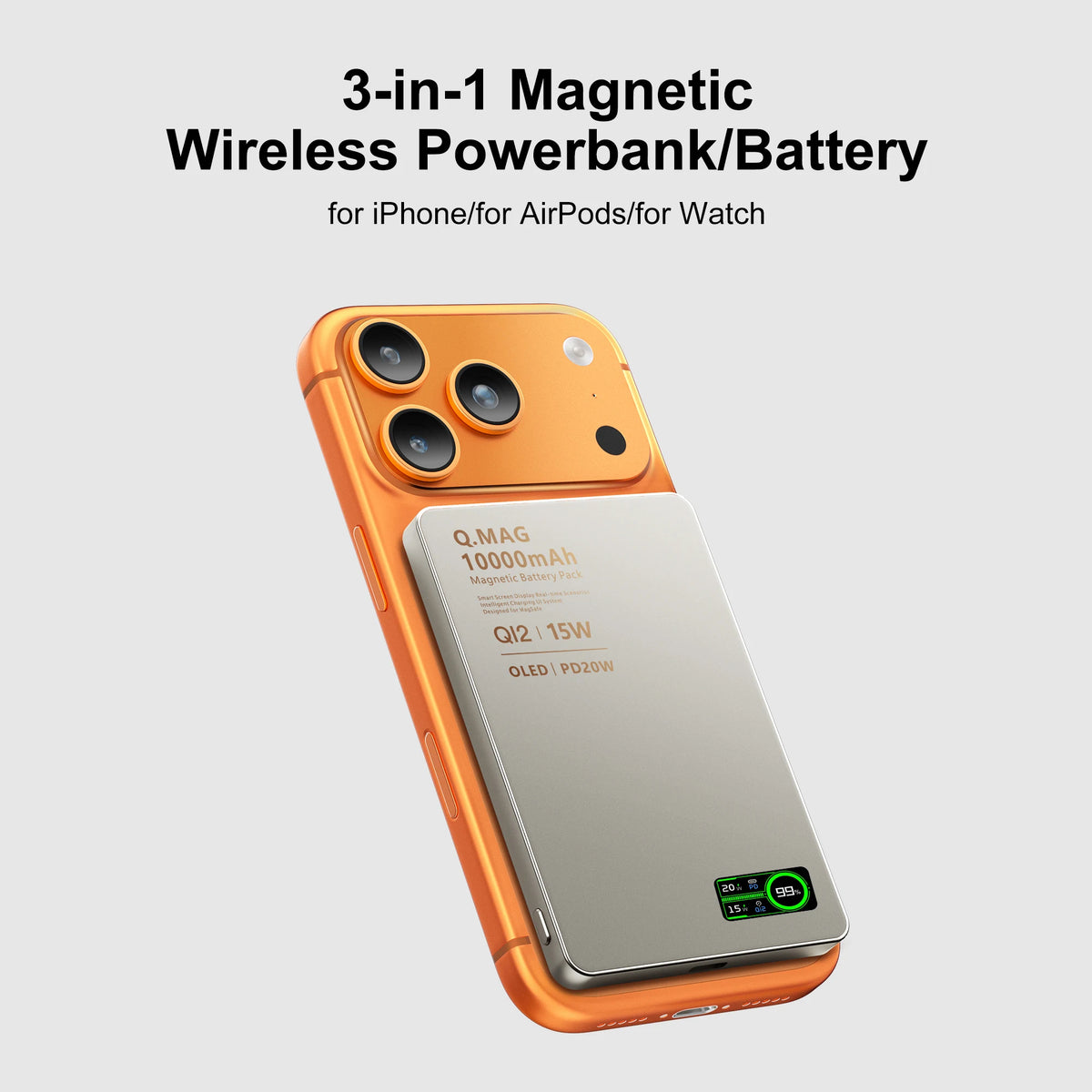 3-In-1 Magnetic Power Bank - Wireless Fast Charging with LCD Display