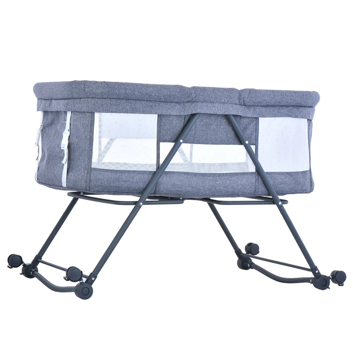 Baby Travel Cot with Mattress - Portable Rocking Crib with Silent Wheels