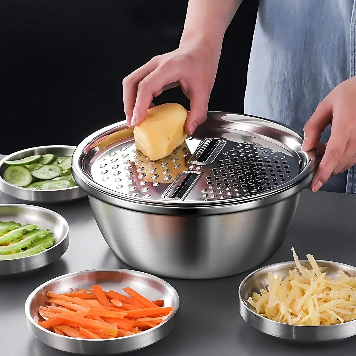 3-Piece Stainless Steel Strainer Mixing Bowl Set for Fruit and Veg Prep