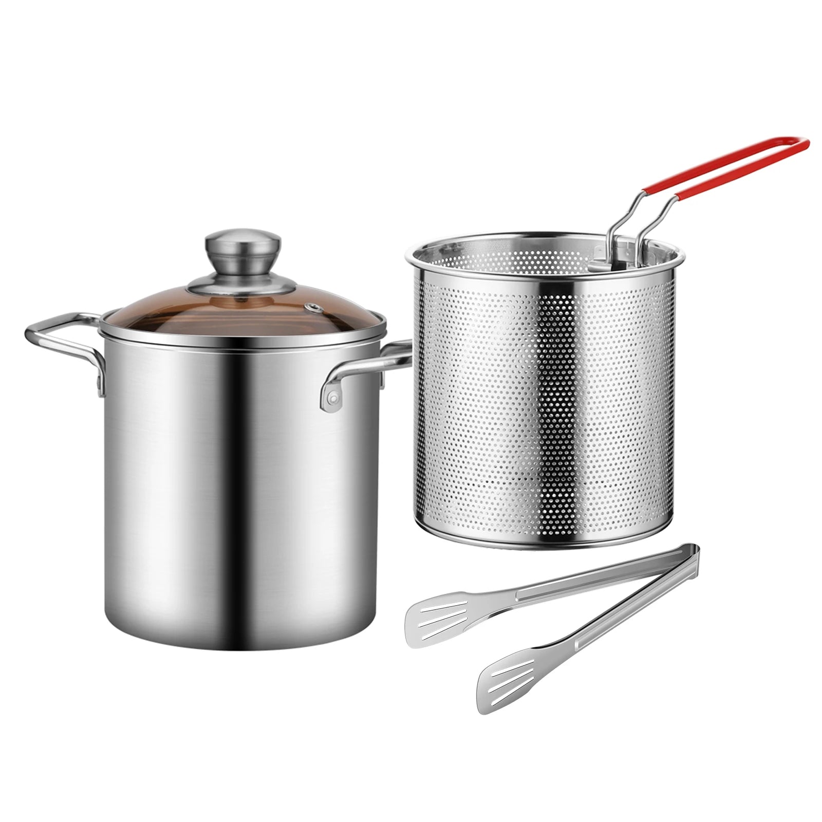 304 Stainless Steel Deep Fryer Pot - 3.2QT with Basket and Lid
