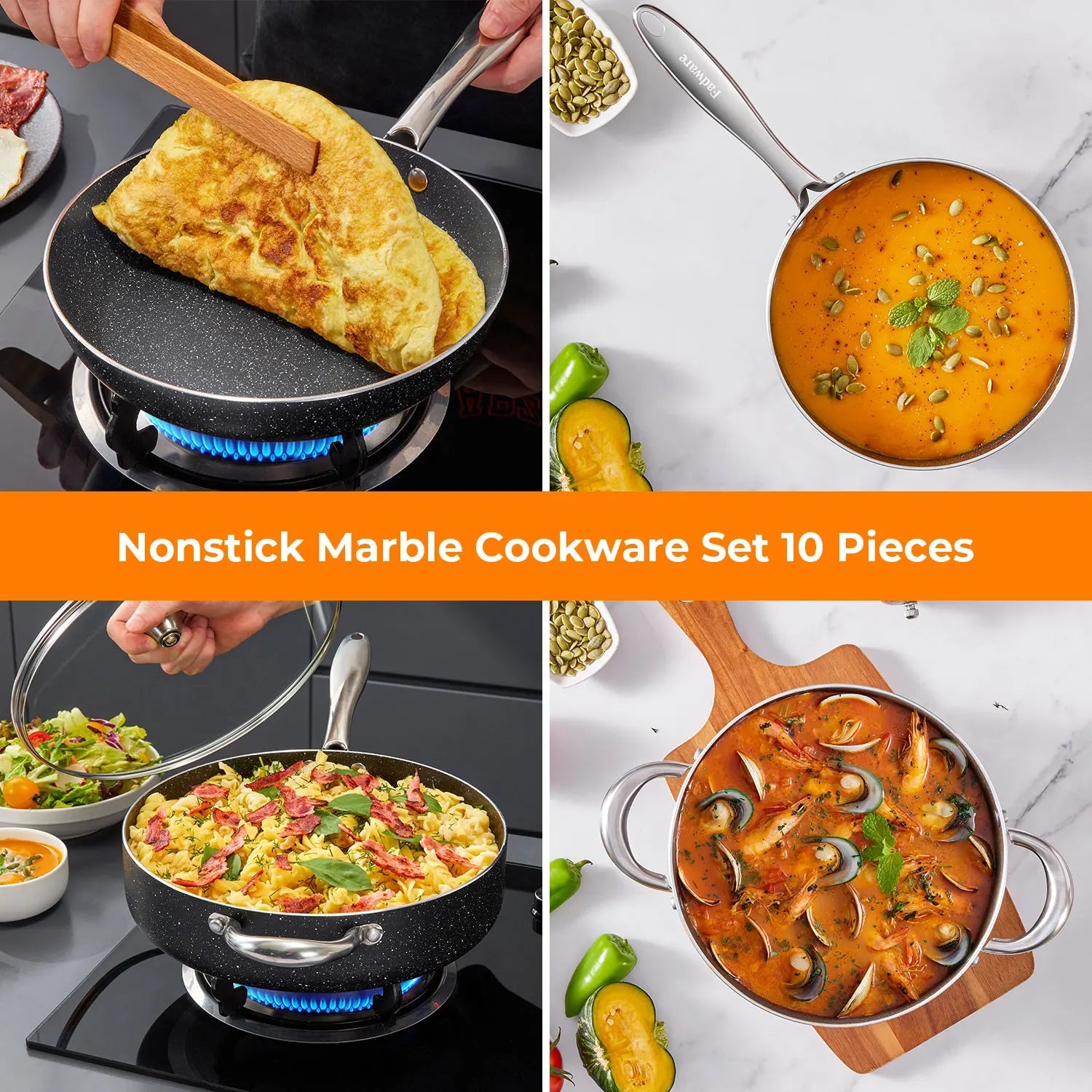 10-Piece Non-Stick Pots and Pans Set - Induction Compatible Cookware