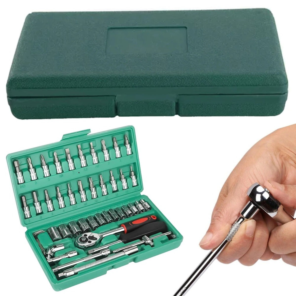 46-Piece Car Repair Tool Kit - 1/4-Inch Socket Set with Ratchet and Wrench