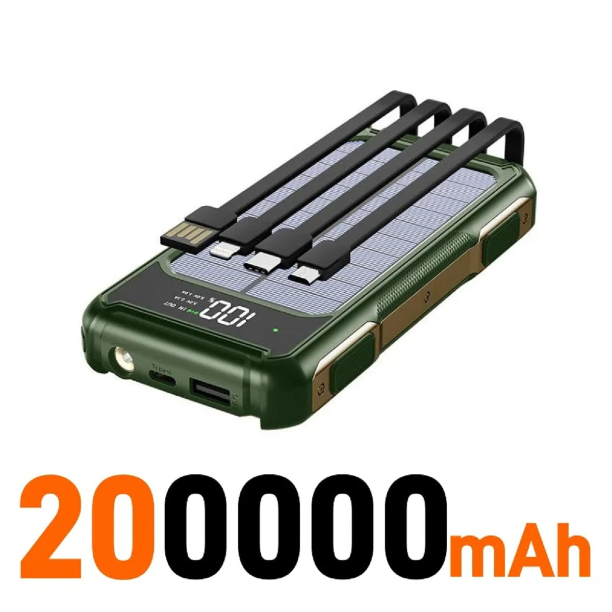 4-in-1 Solar Power Bank - Fast Charging Mobile Battery with LED Light