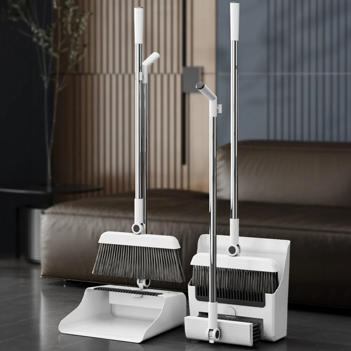 3-In-1 Broom Dustpan Set - Heavy-Duty Floor Cleaning with Hair Catcher