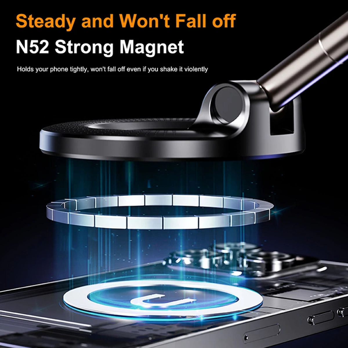 Magnetic Car Phone Holder - Foldable Vacuum Mount, Multi-Angle Adjustment