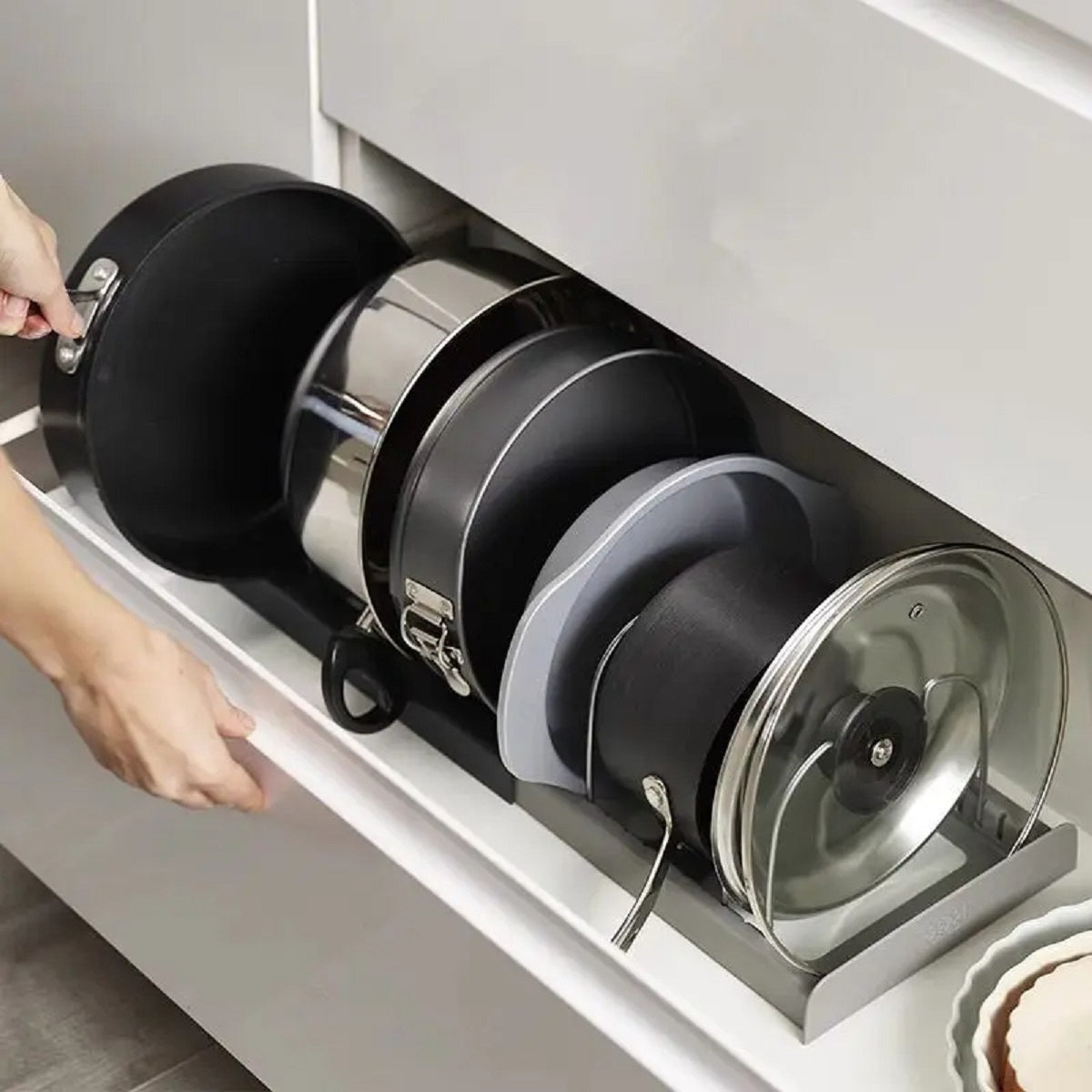 Stainless Steel Kitchen Rack - Cabinet Organizer for Pots and Lids