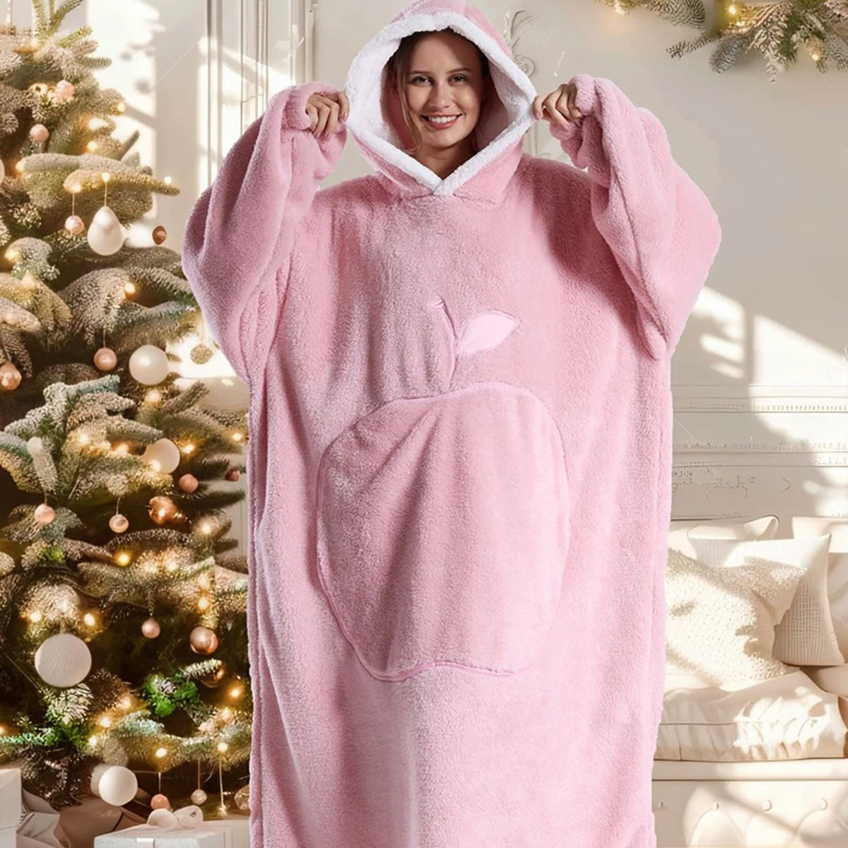 Extra Long Wearable Blanket - Hooded Flannel with Sleeves for Adults