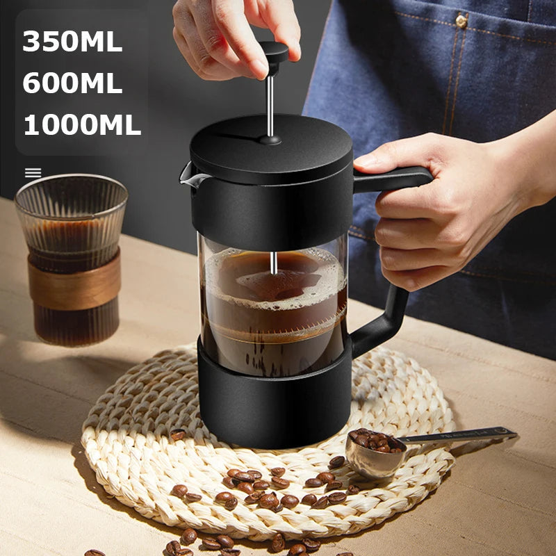 French Press Coffee Maker - Thick Borosilicate Glass Hand Brew Pot