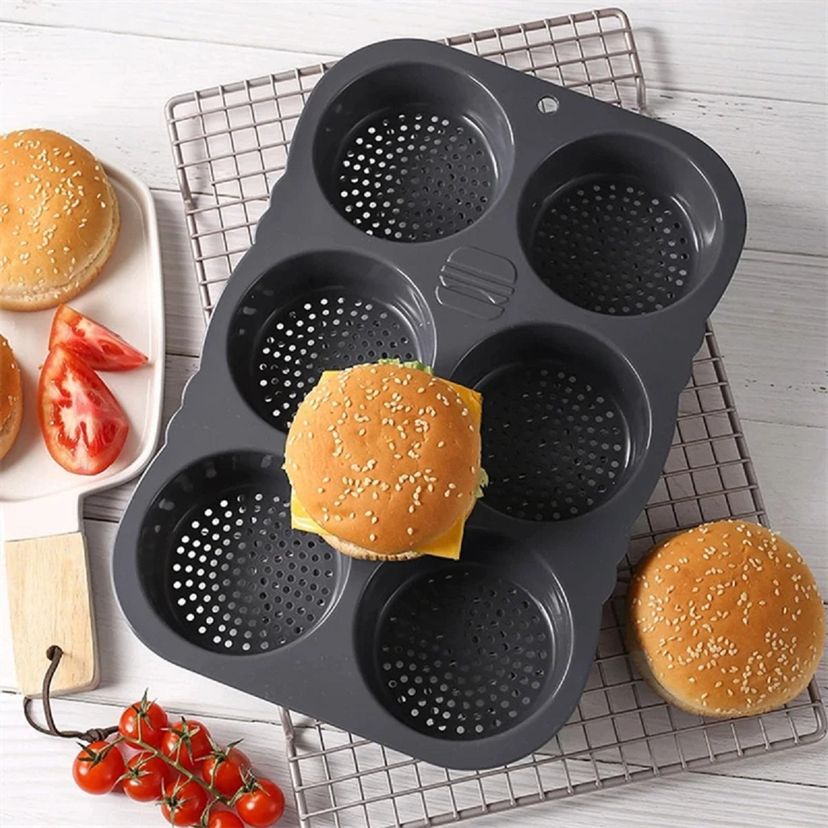 Non-Stick Silicone Hamburger Bun Baking Mold - Easy-Release Bread Pan