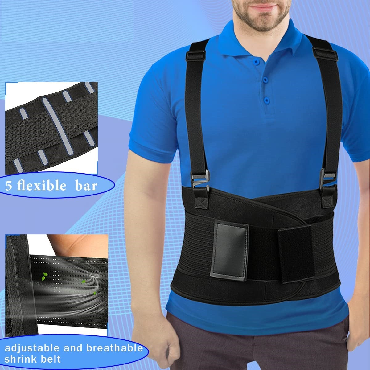 Back Support Belt - Adjustable Lumbar Brace for Heavy Lifting and Lower Pain Relief