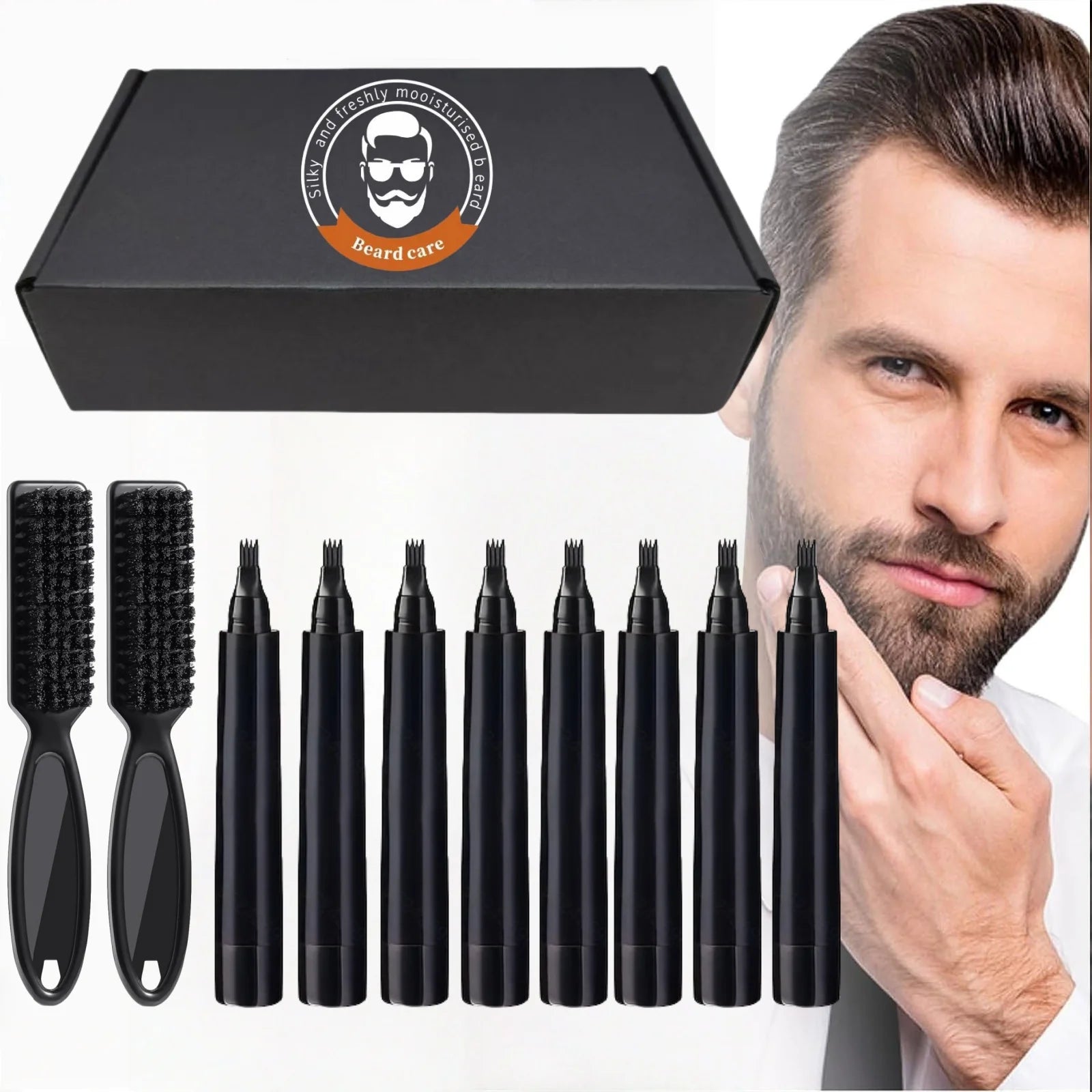Beard Filling Pen Kit Waterproof Pencil Brush for Shaping and Colouring