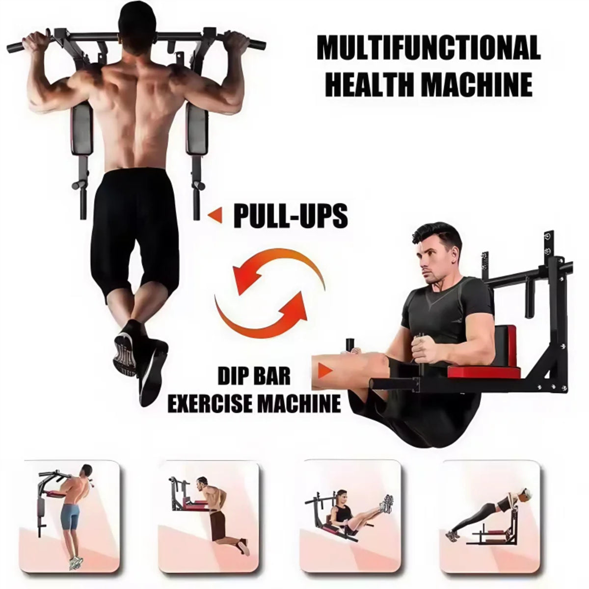 Wall-Mounted Pull-Up Bar - Heavy-Duty Steel Chin-Up Dip Station for Indoor Workouts