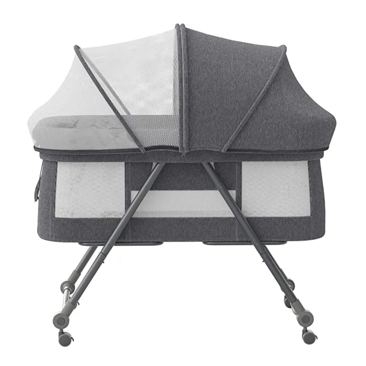 Baby Travel Cot with Mattress - Portable Rocking Crib with Silent Wheels