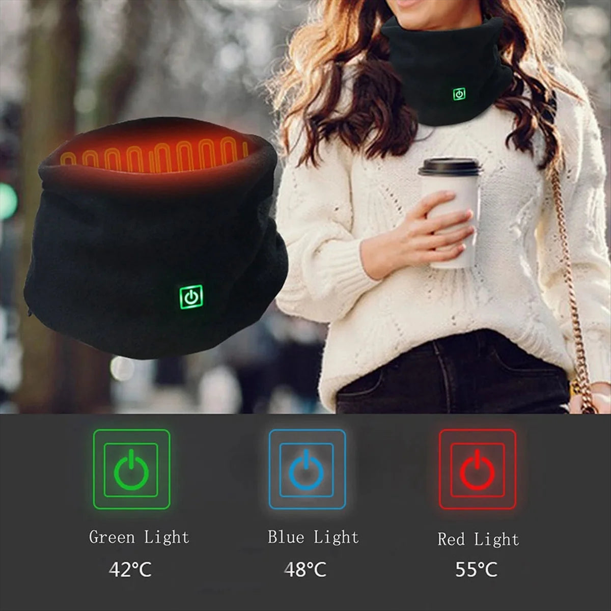 USB Heated Scarf - Wireless Neck Warmer for Winter Outdoor Sports