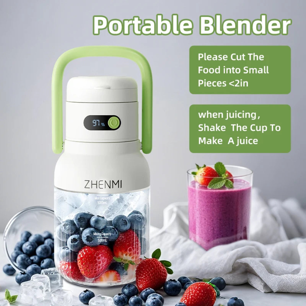 Portable Juicer Blender - 33 Oz Vessel Usb-c Rechargeable Easy-To-Clean Smoothie Maker