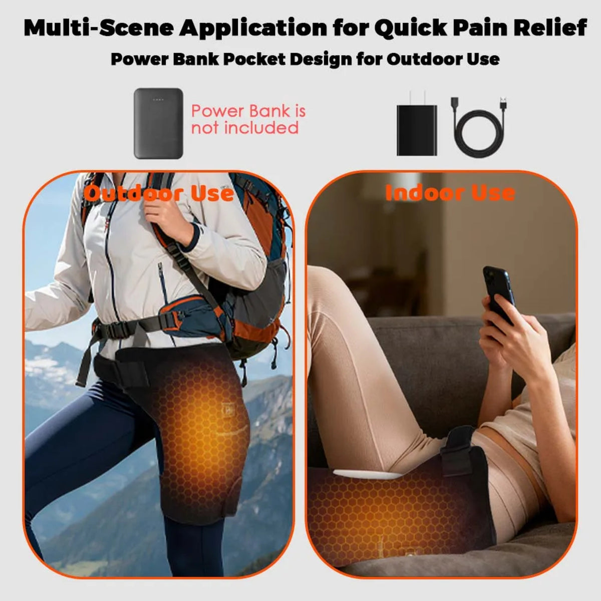 Heated Hip Support Brace - Cordless Massager for Sciatica and Back Pain