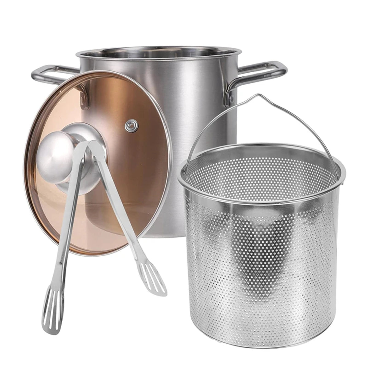 3.2 qt Stainless Steel Deep Fryer Pot - Tempura with Basket Lid and Tongs