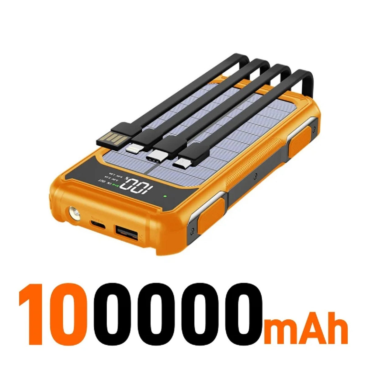 4-in-1 Solar Power Bank - Fast Charging Mobile Battery with LED Light