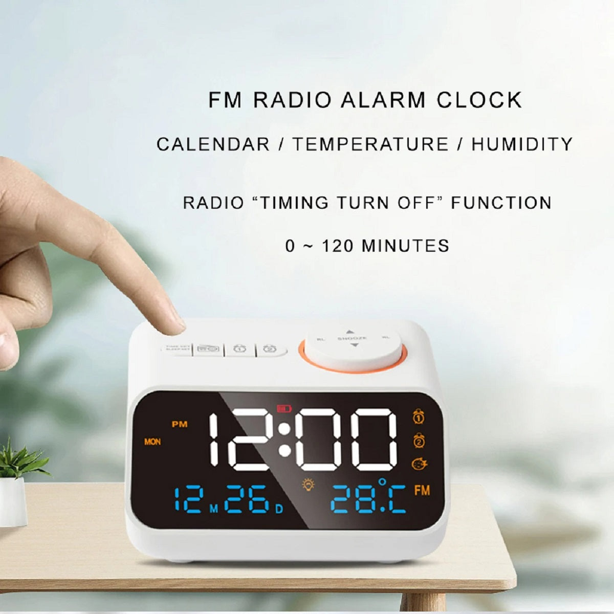 Modern FM Radio Alarm Clock - LED Bedside with Temperature and Humidity Display
