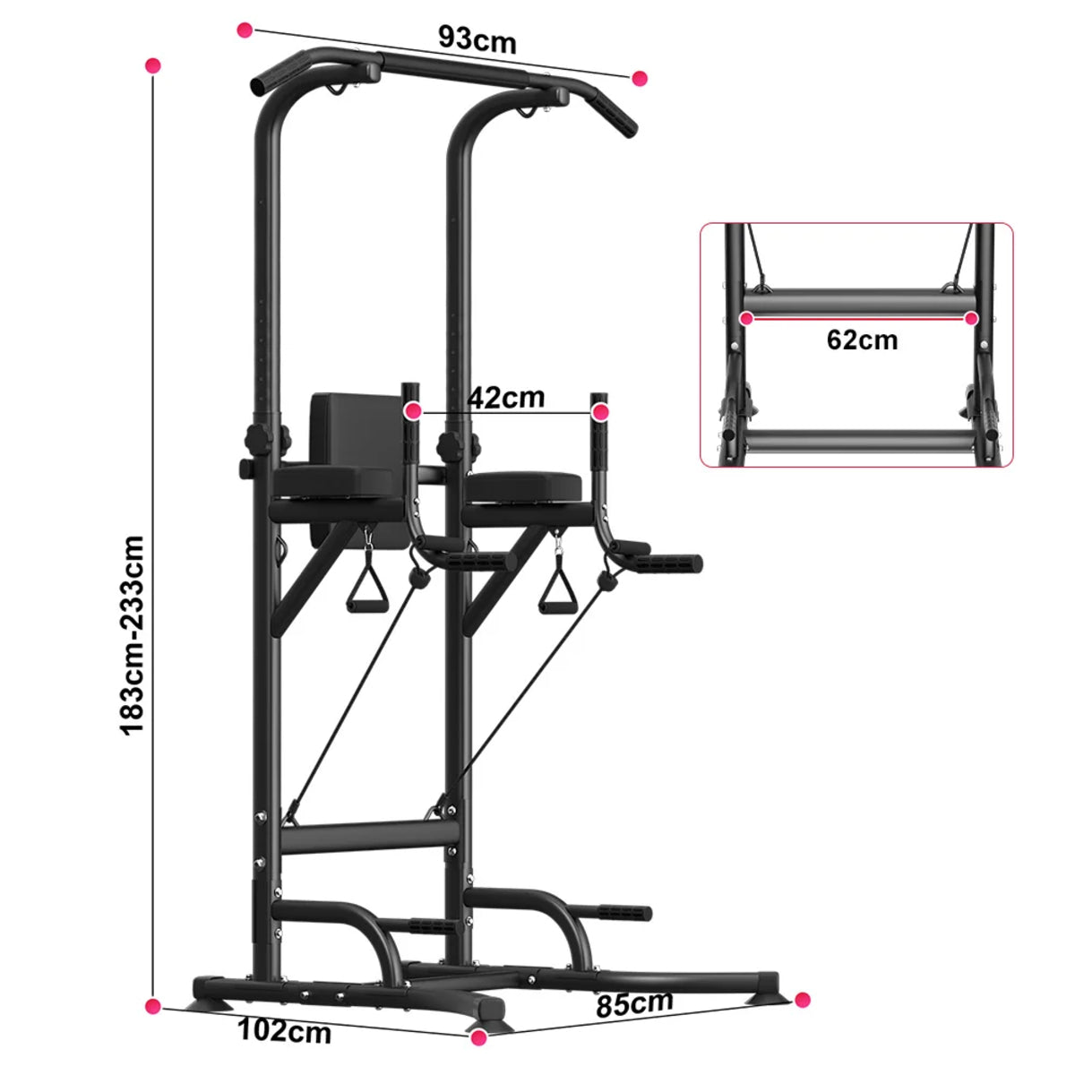 Power Tower Dip Station - Adjustable Pull-Up Bar and Ab Workout Equipment for Home Gym