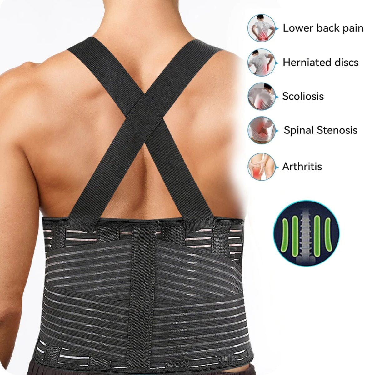 Back Support Belt - Adjustable Lumbar Brace for Heavy Lifting and Lower Pain Relief