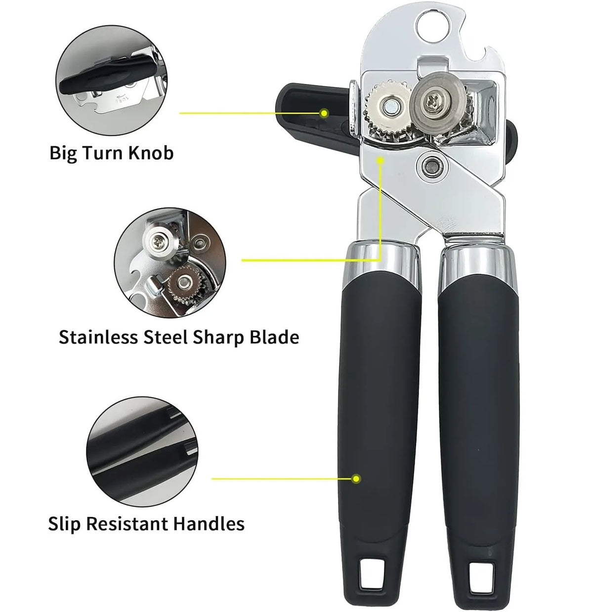 Stainless Steel Can Opener - Ergonomic Manual Side-Cut