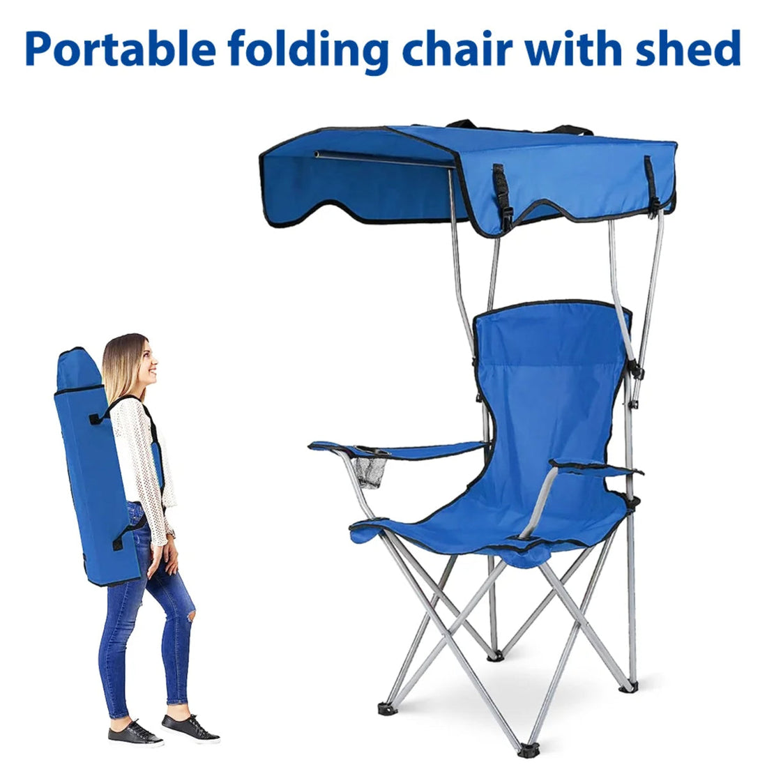 All-in-One Folding Camp Chair with Shade - Outdoor Chair for Hiking Beach & Fishing