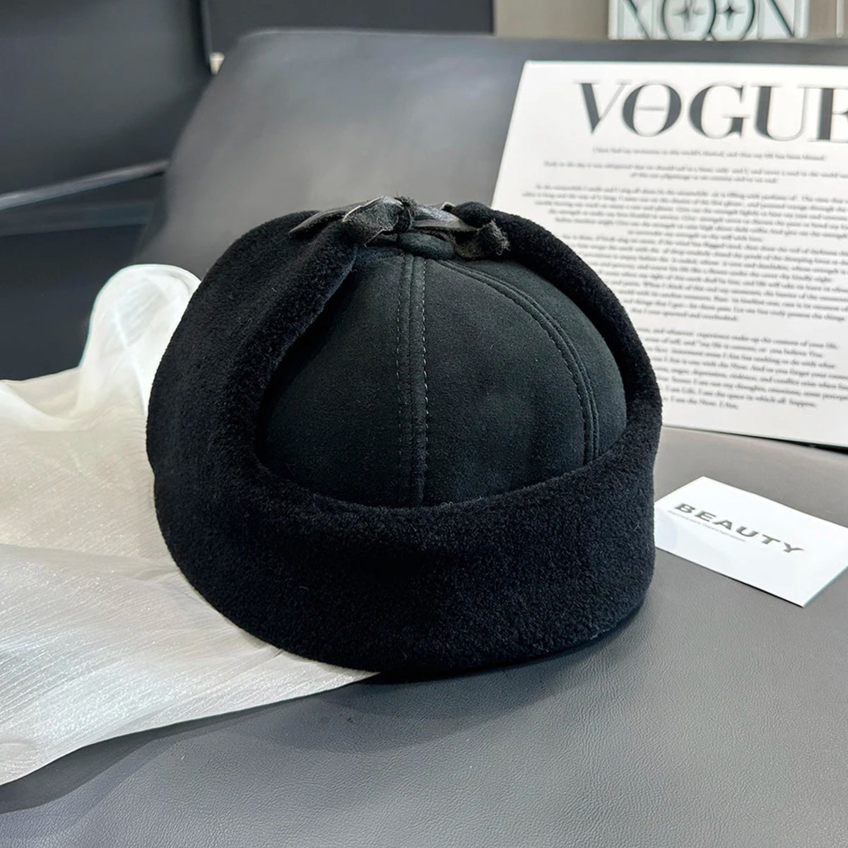 Men's Leather Winter Hat - Fur Lined Bomber Cap with Warm Earflaps