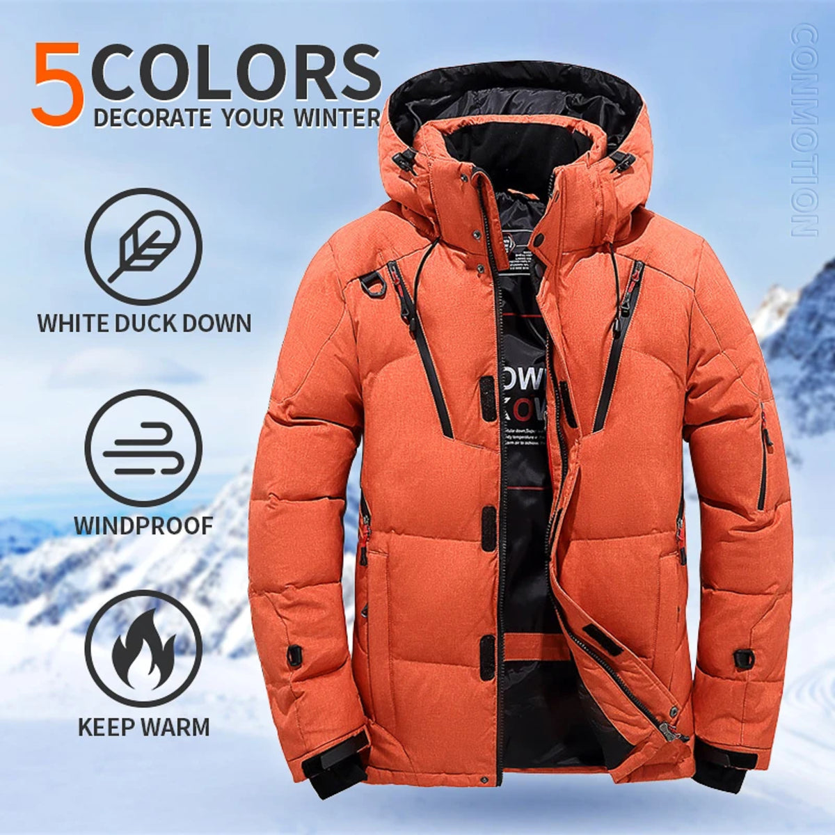 Men's Down Jacket - Hooded White Duck Warm Winter Coat