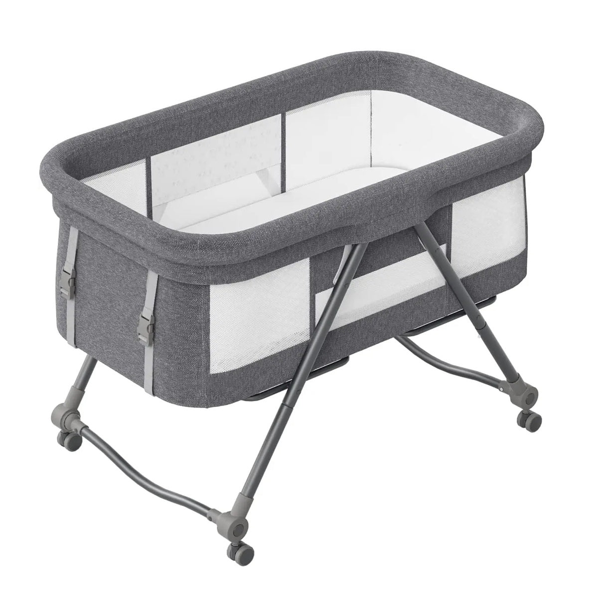 Baby Travel Cot with Mattress - Portable Rocking Crib with Silent Wheels