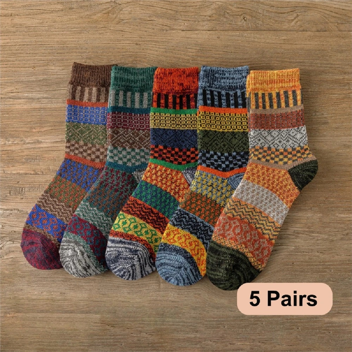 5 Pairs Warm Winter Socks - Thick Vintage
