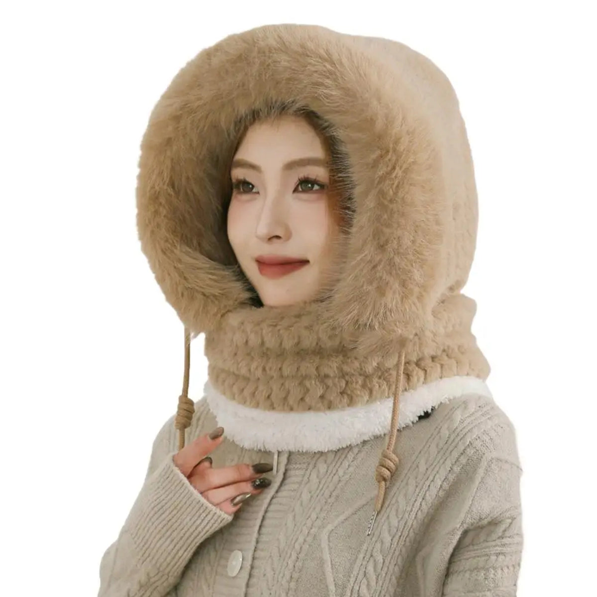 Women's Winter Plush Hat & Scarf Set - Windproof Thermal Hood with Ear Protection