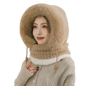 Women's Winter Plush Hat & Scarf Set - Windproof Thermal Hood with Ear Protection