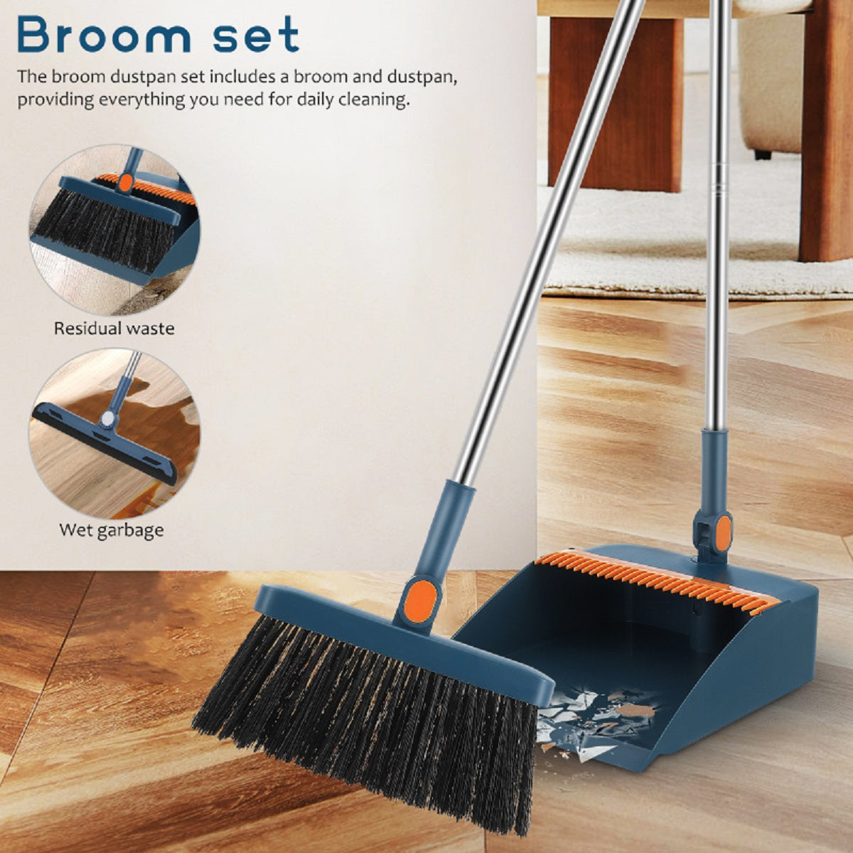 Folding Broom Dustpan Set - Handheld Sweeping for Indoor Cleaning