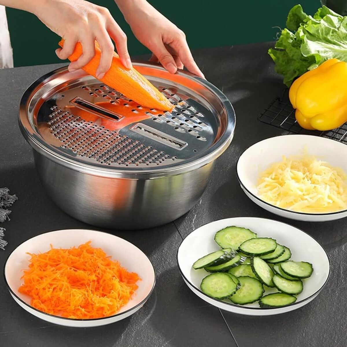 3-Piece Stainless Steel Strainer Mixing Bowl Set for Fruit and Veg Prep